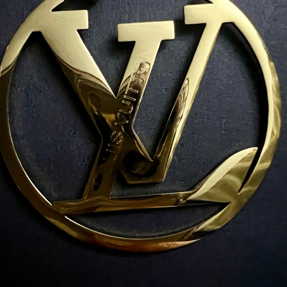 Gold Designer Logo Earrings - Picture 2 of 3